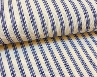 633. Extra wide BLUE TICKING 100% Cotton Fabric, 210cm/ 82inch wide, price per 1/2 metre