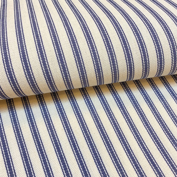 633. Extra wide BLUE TICKING 100% Cotton Fabric, 210cm/ 82inch wide, price per 1/2 metre