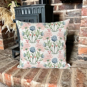 1344. DAMSON Green/Red/Indigo Linen Look 100% Cotton Cushion Cover