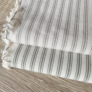 FAUSTA Strong Cotton Polyester blend Stripe Fabric. Green, Grey, Price per 1/2 metre, 147cm wide