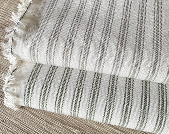 FAUSTA Strong Cotton Polyester blend Stripe Fabric. Green, Grey, Price per 1/2 metre, 147cm wide