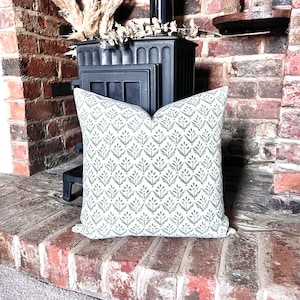 1473. ESCORCA Olive Green BLOCK PRINT  - Linen/Cotton Cushion Cover, Various sizes