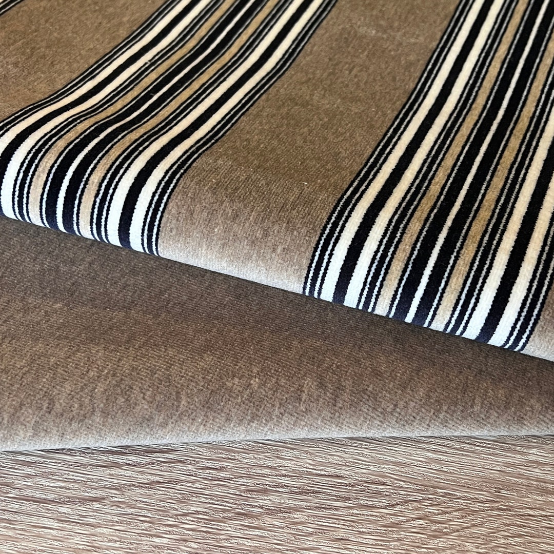 Brown Velvet Cotton Upholstery Fabric, Plain or Stripe, 140cm Wide ...