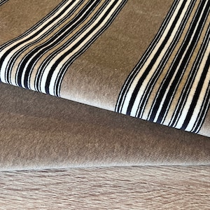 Brown velvet cotton upholstery fabric, Plain or Stripe, 140cm wide, Price per 1/2 metre
