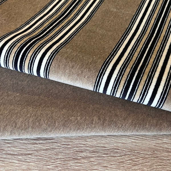 Tissu ameublement coton velours marron, Uni ou Rayé, 140cm de large, Prix au 1/2 mètre