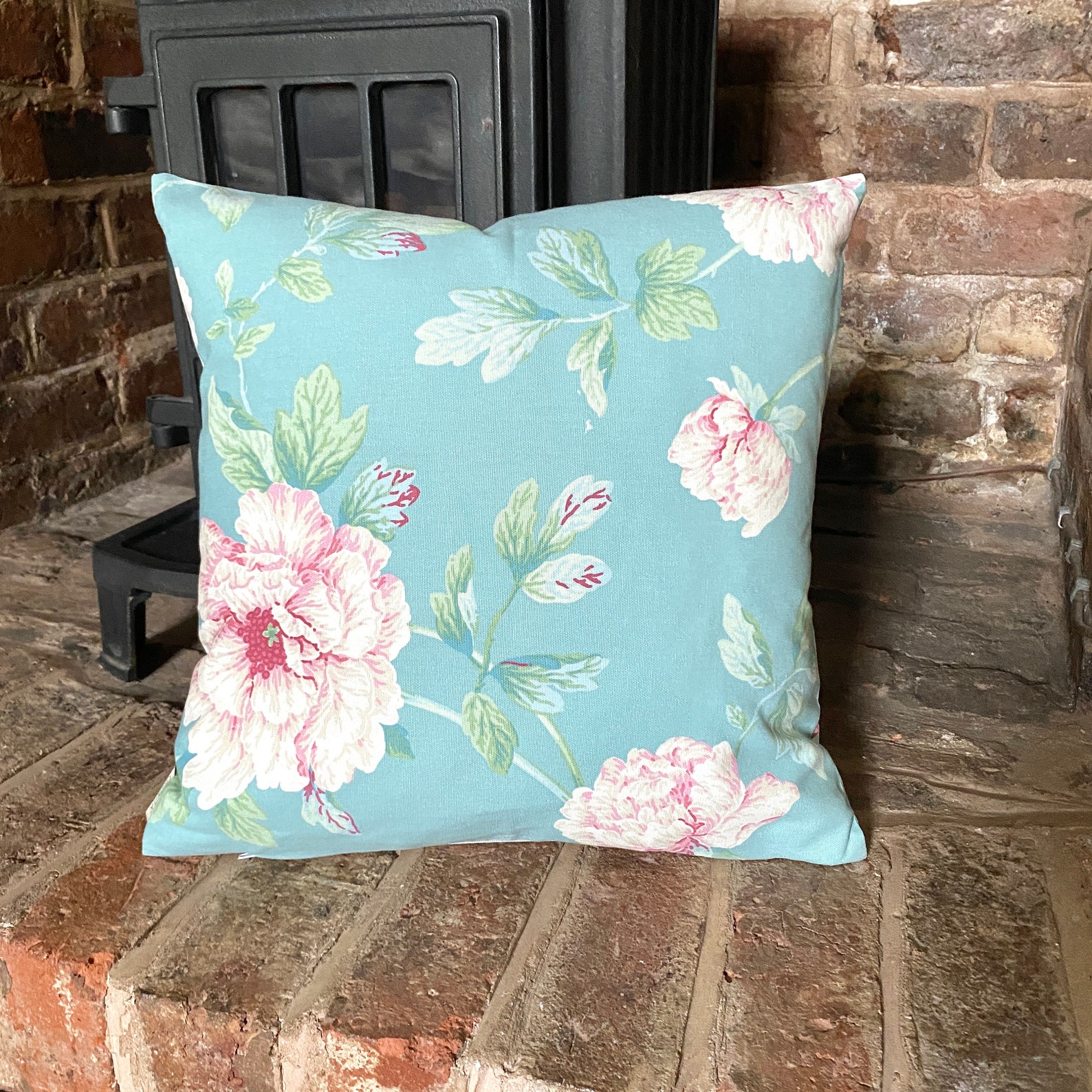 534. BIG FLOWERS on Duck egg blue 100 Cotton Cushion Cover. Etsy