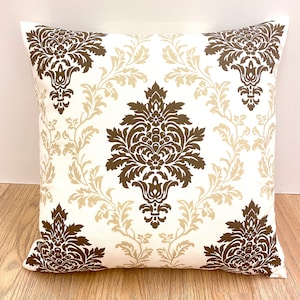 867. Handmade Brown Damask 100% Cotton Cushion Cover , Various sizes