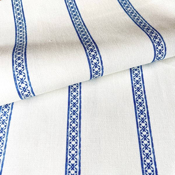 1396.  CAMILLA stripe Off White/Blue 100% cotton fabric, 145cm wide, Price per 1/2 metre