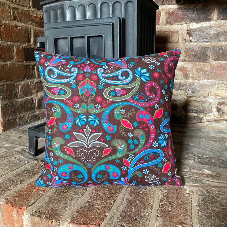75 Paisley on Brown LINEN Cotton Cushion Cover.Various sizes 75 Paisley on Brown LINEN Cotton Cushion Cover.Various sizes