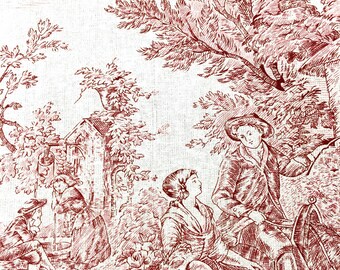 707. RED Toile De Jouy 100% Cotton Fabric, 150cm wide, price per 1/2 metre