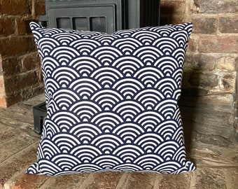 604. Handmade Blue Waves Natural Linen Cotton Cushion Cover. Various sizes