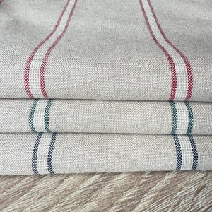 CHILE STRIPE Red/Blue/Green 100% cotton fabric, Linen Look,  Double width 280 cm/ 110 inch, price per 1/2 metre