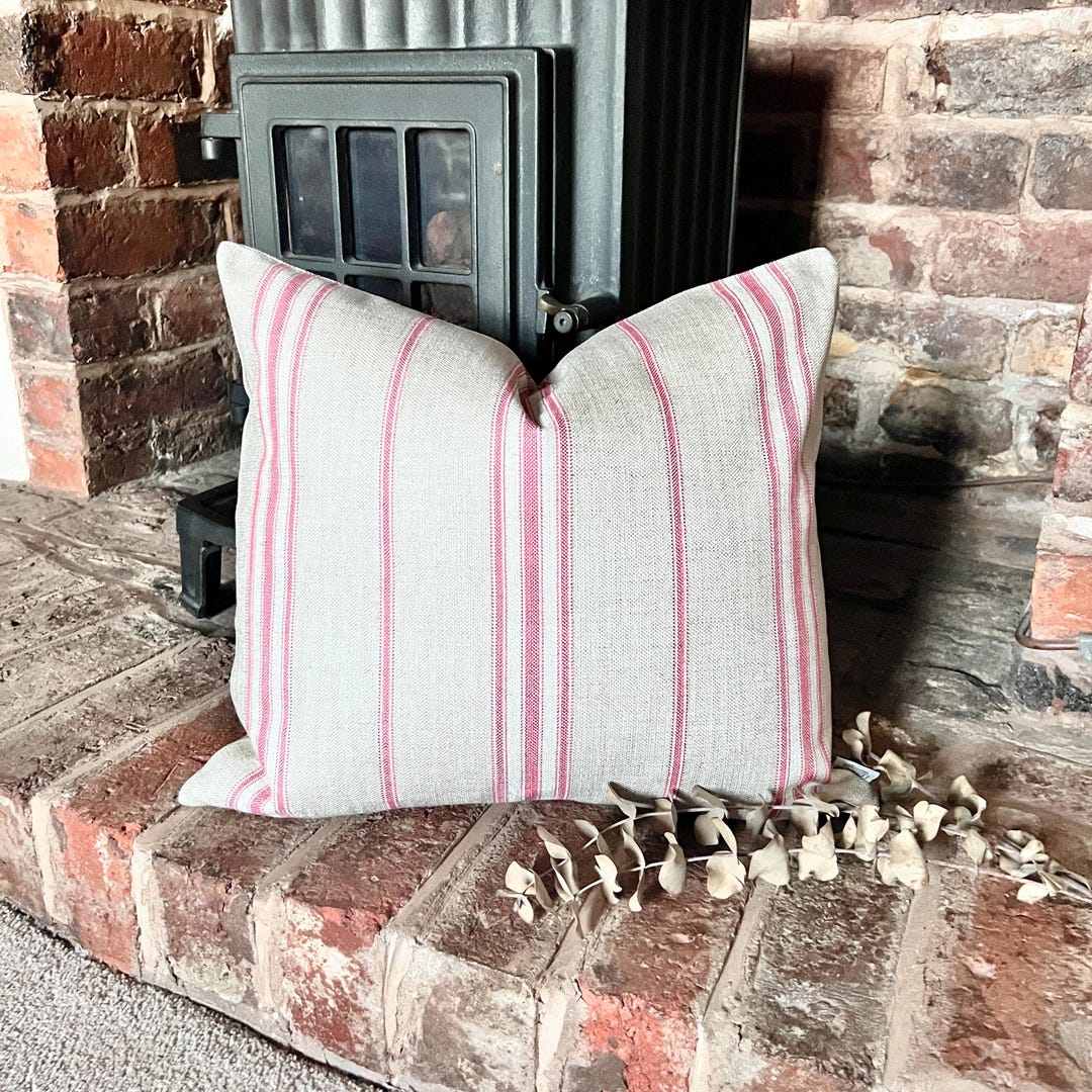 Handmade Red Stripe LINEN Blend Cushion Cover, Various Sizes
