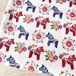 305. My little Horses LINEN - Cotton Fabric. 145cm wide, Price per 1/2 metre