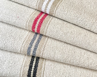 Thick FRENCH Linen look Stripe Fabric. 145 cm wide, Price per 1/2 metre