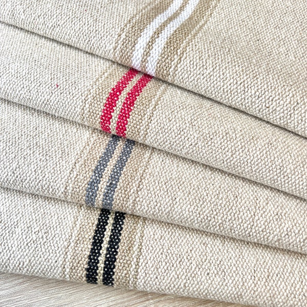Thick FRENCH Linen look Stripe Fabric. 145 cm wide, Price per 1/2 metre