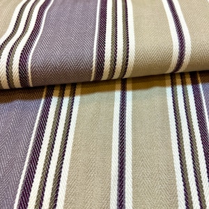 1346. Filey Grape Herringbone Ticking Stripe Cotton Fabric, Price per 1/2 metre