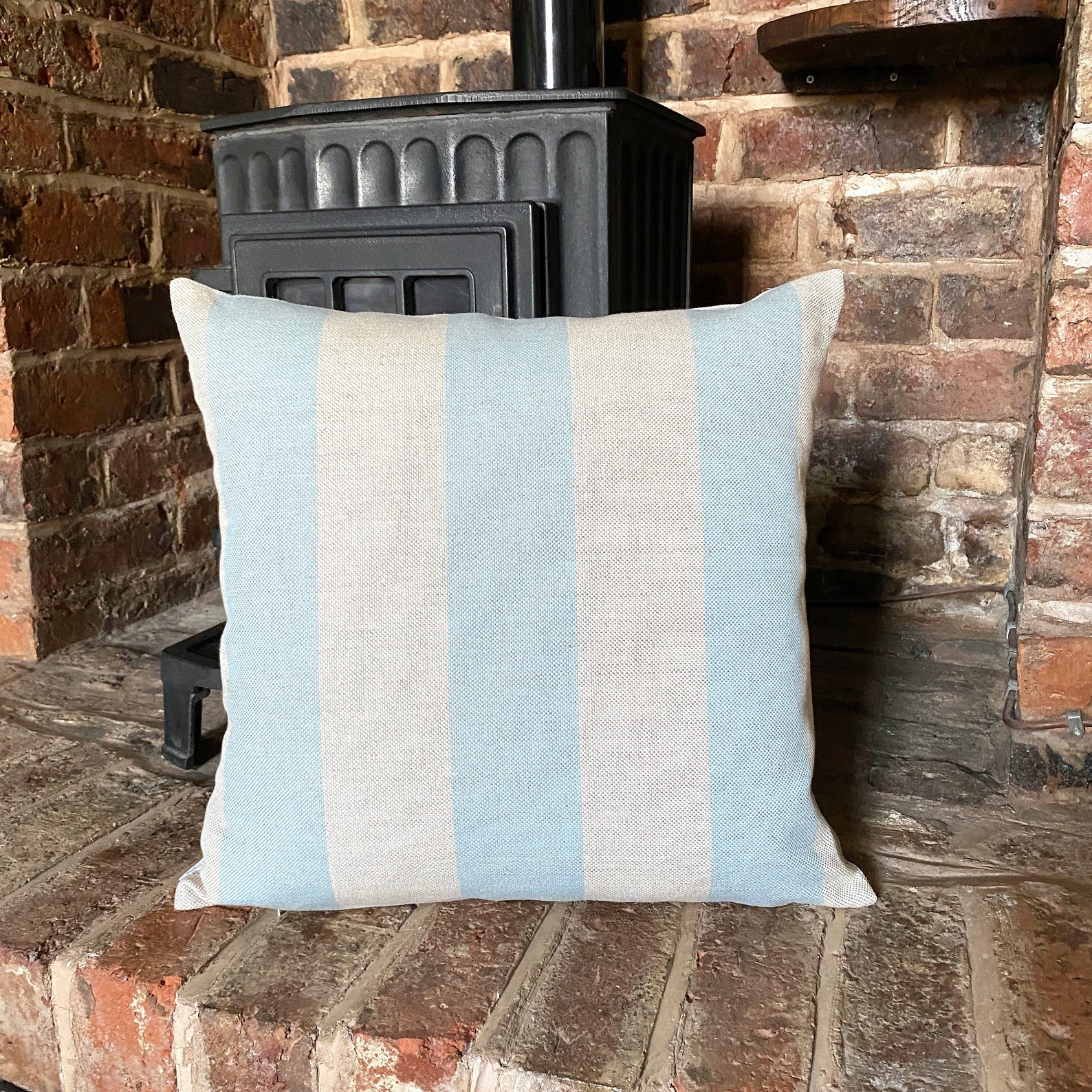 1101. Handmade Blue stripe Linen Cotton blend Cushion Cover Etsy