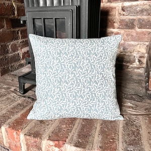 1238. Sherwood Trailing leaves in Duck egg blue 100% Cotton Cushion Cover Various sizes