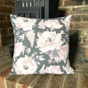 1028. Big Roses on Grey 100% Cotton Cushion Cover. Various sizes