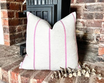 1517. Handmade Pink Galway Stripe LINEN blend Cushion Cover, Various sizes