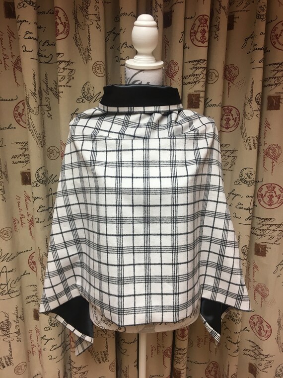 Handmade Lady's Black and White Check Tweed Cape Poncho - Etsy