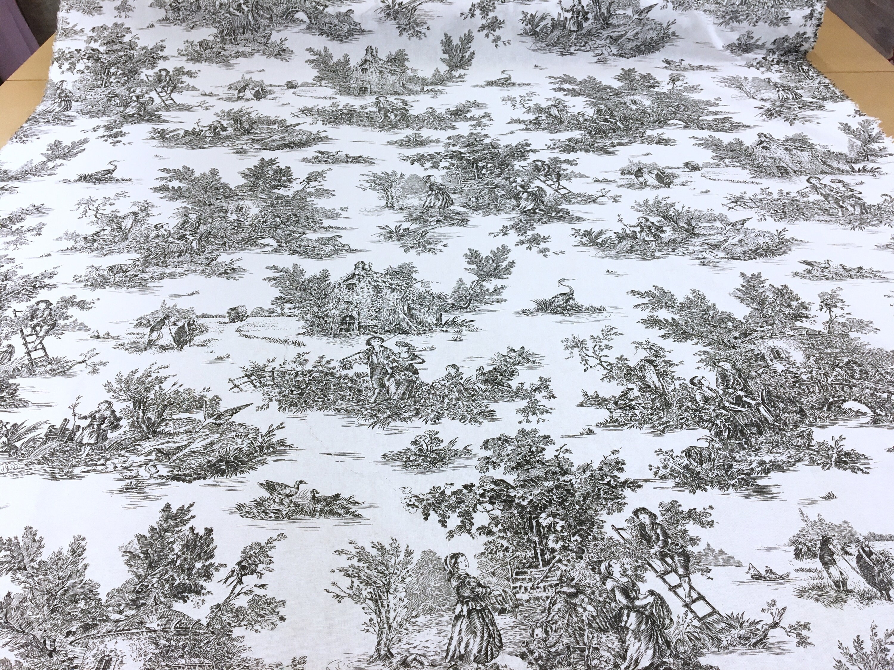 707.RED, 708.BLACK Toile De Jouy 100% Cotton Fabric, 150cm