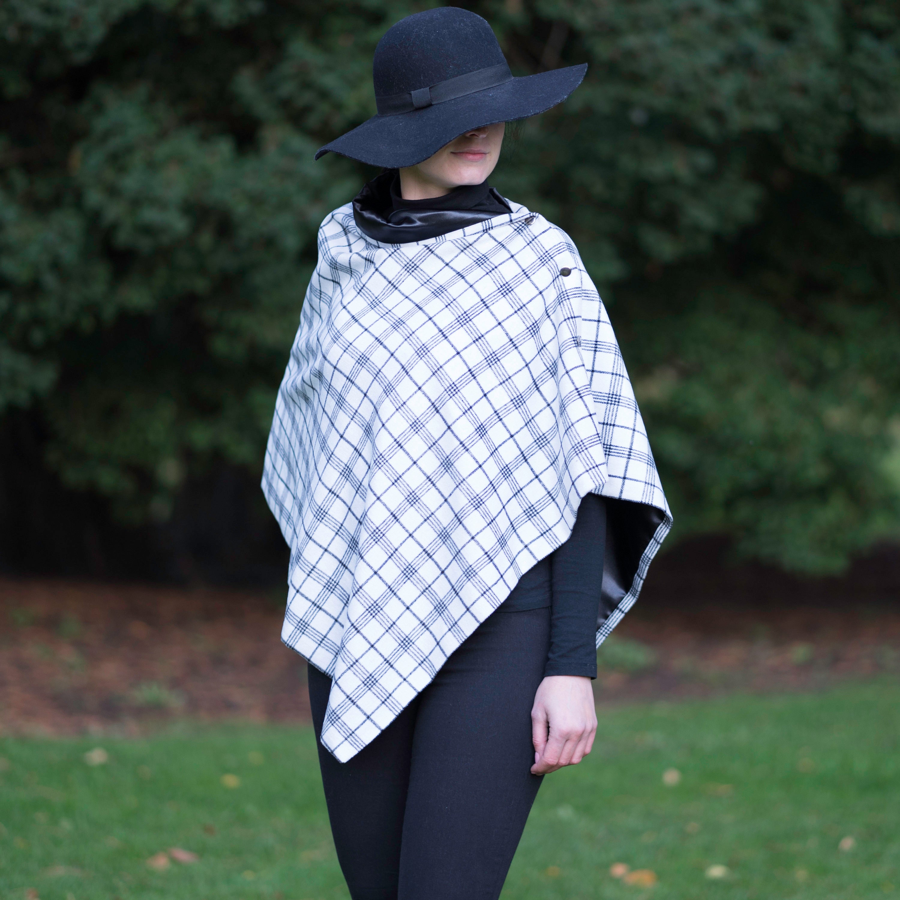 Handmade Lady's Black and White Check Tweed Cape Poncho - Etsy