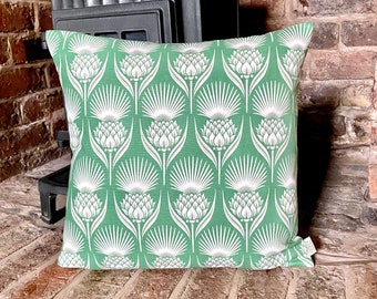 1034. Handmade Green Thistle 100% Cotton Cushion Cover, various sizes