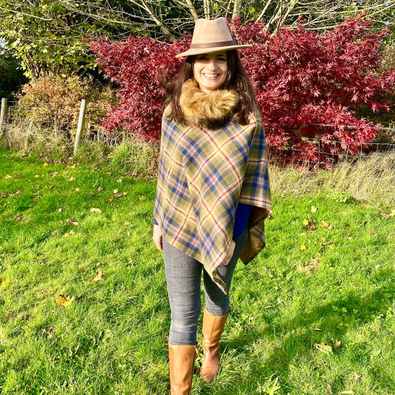 ブルーツイードポンチョ Ank Rouge くまちゃんキラキラツイード