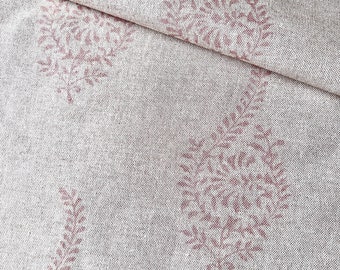 1443. HUMBER LINEN LOOK Pink block print 100% Cotton Fabric. Price per 1/2 metre