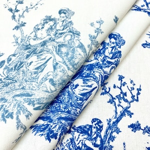 1038. Light Blue, 1039. Indigo Toile De Jouy 100% Cotton Fabric,  price per 1/2 metre, 146cm wide