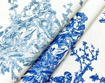 1038. Azul claro, 1039. Tela Toile De Jouy Índigo 100% Algodón, precio por 1/2 metro, 146 cm de ancho