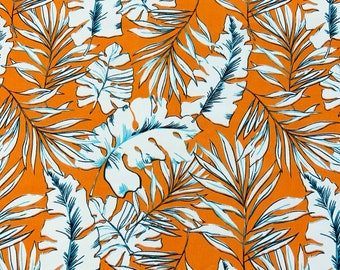 1260. Orange leaves Peachskin, Polyester fabric Price per 1/2 metre, 147 cm wide