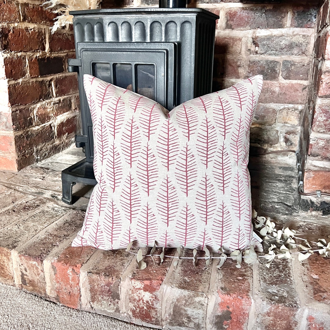 1558. ORNA Soft Red Block Print Linen Look 100% Cotton Cushion Cover ...
