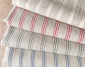 Ticking Stripe LINEN blend Fabric. 148cm wide,  Price per 1/2 metre