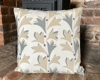 649. Handmade CREAM and GREY LEAVES 100% Cotton Cushion Cover. Various sizes