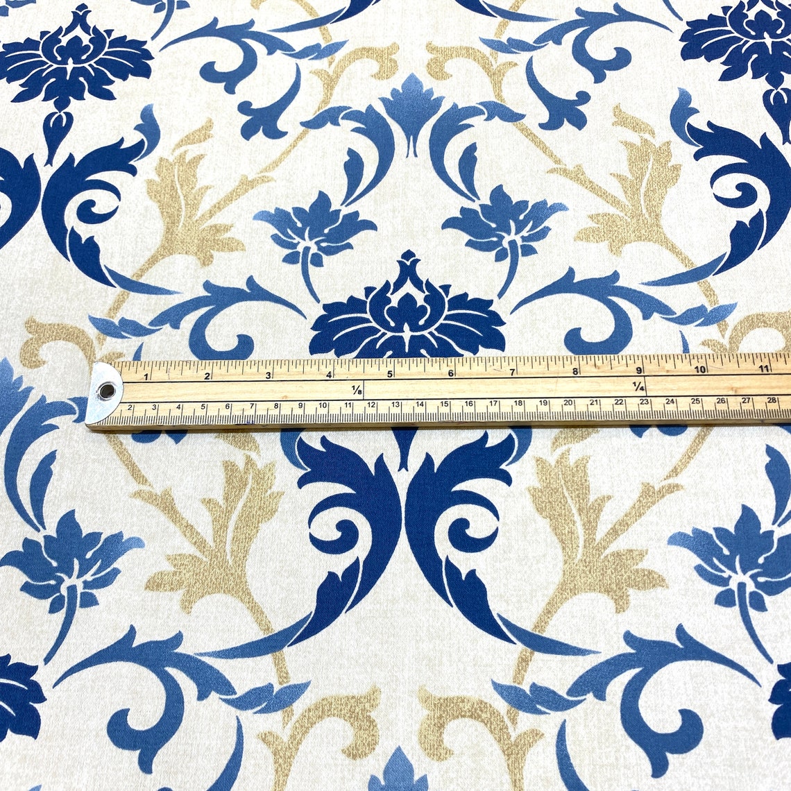 1014. Blue Gold Damask Print 100 Cotton Fabric Curtain Roman Etsy