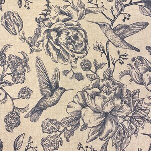 899. INDIGO BLUE Hummingbird - Beige Linen Look, 100% Cotton Fabric , 135cm Wide