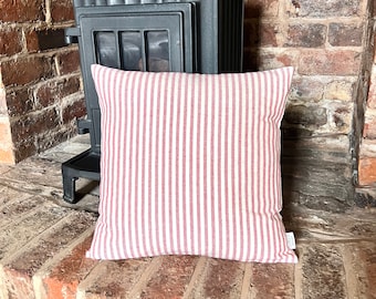 1376. Handmade RED STRIPE Linen Look 100% Cotton Cushion Cover, Various sizes