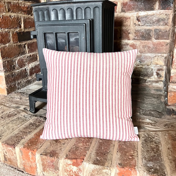 1376. Handmade RED STRIPE Linen Look 100% Cotton Cushion Cover, Various sizes