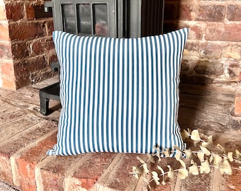 1401. CLAREMONT STRIPE Indigo blue, Handmade 100% Cotton Cushion Cover, Various sizes