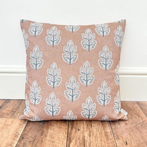 1686. Genoa Blush Pink Block print Linen Look 100% Cotton Cushion Cover