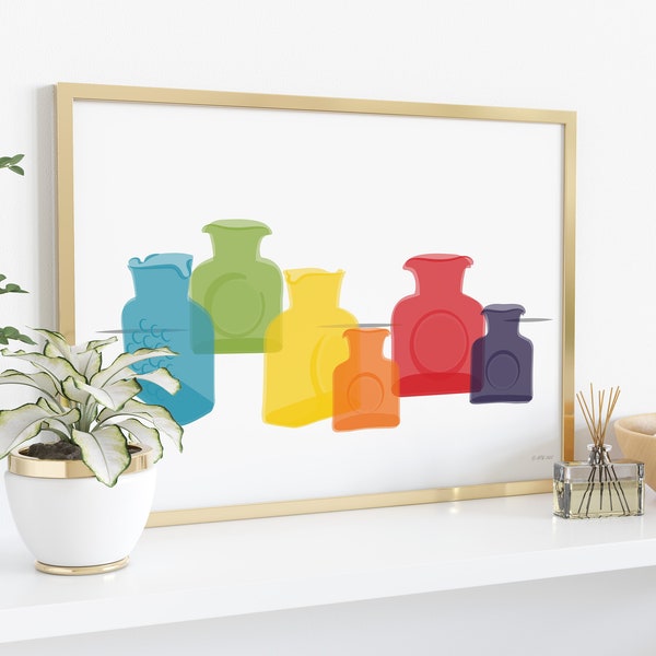 Blenko Iconic Water Bottle 384 and Mini 384M Digital Art Gallery Wall Downloadable Prints - Rainbow Colors on Neutral MCM Mid Mod Many Sizes