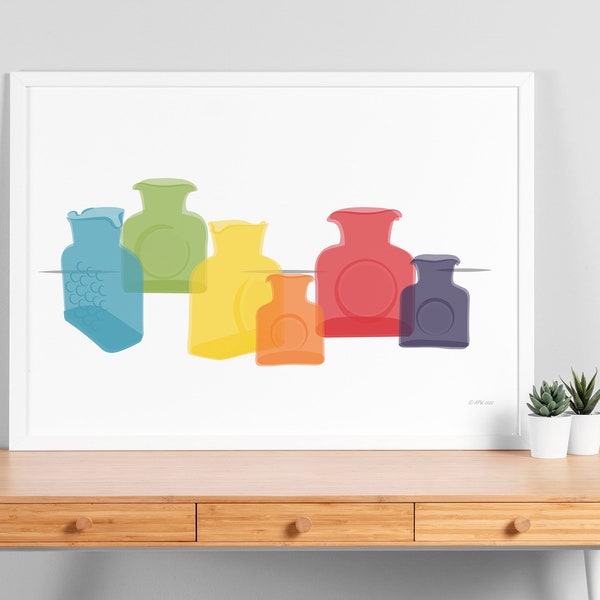 Blenko Iconic Water Bottle 384 and Mini 384M Premium Matte Paper Art Print - Rainbow Colors MCM Mid Mod Many Sizes