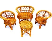 Wicker Doll Furniture Set - Vintage Doll Furniture - Chair and Table Doll Set