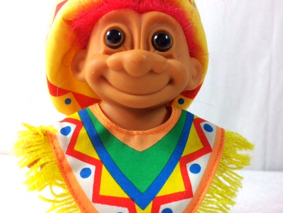 vintage mexican russ troll doll girl 5 inches poncho troll etsy