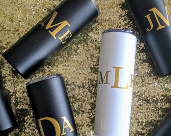 Monogrammed Skinny Stainless Steel Yeti Style Tumbler, water bottle, initials, bridal party gift, bridesmaids, bachelorette party, moh