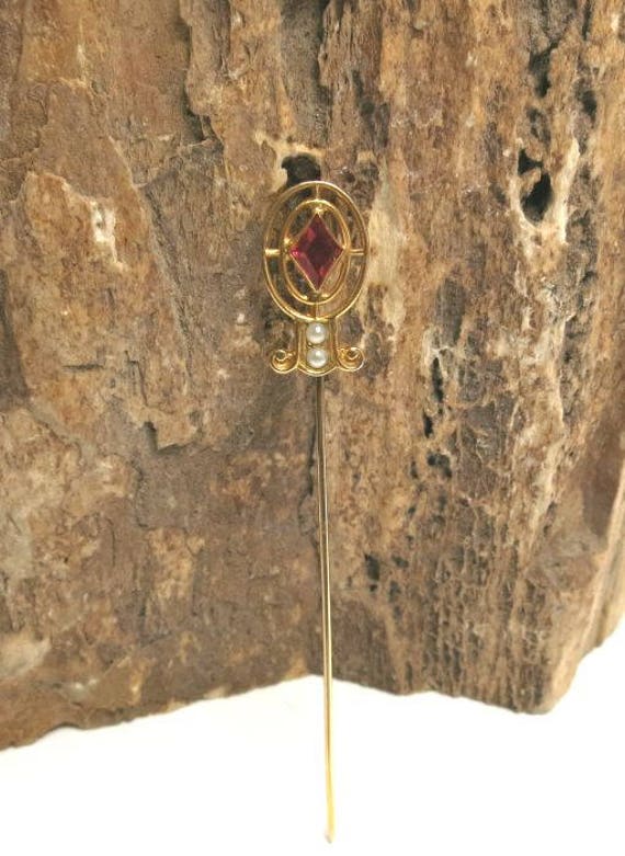 antique red stone stick pin / sea pearl stick pin 