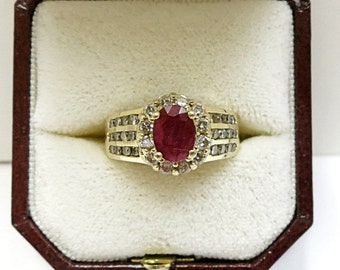 ruby engagement ring diamonds and 14k yellow gold | ruby and diamond ring 14k yellow gold